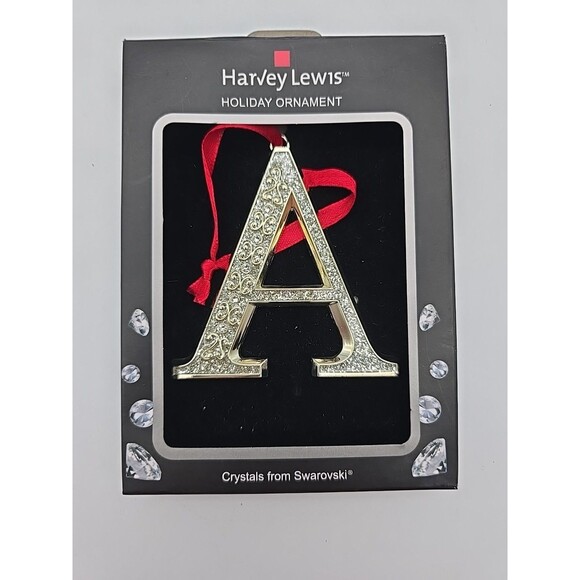 Harvey Lewis Christmas Ornament Letter "A" with Swarovski Crystals & Red Ribbon - Picture 3 of 6